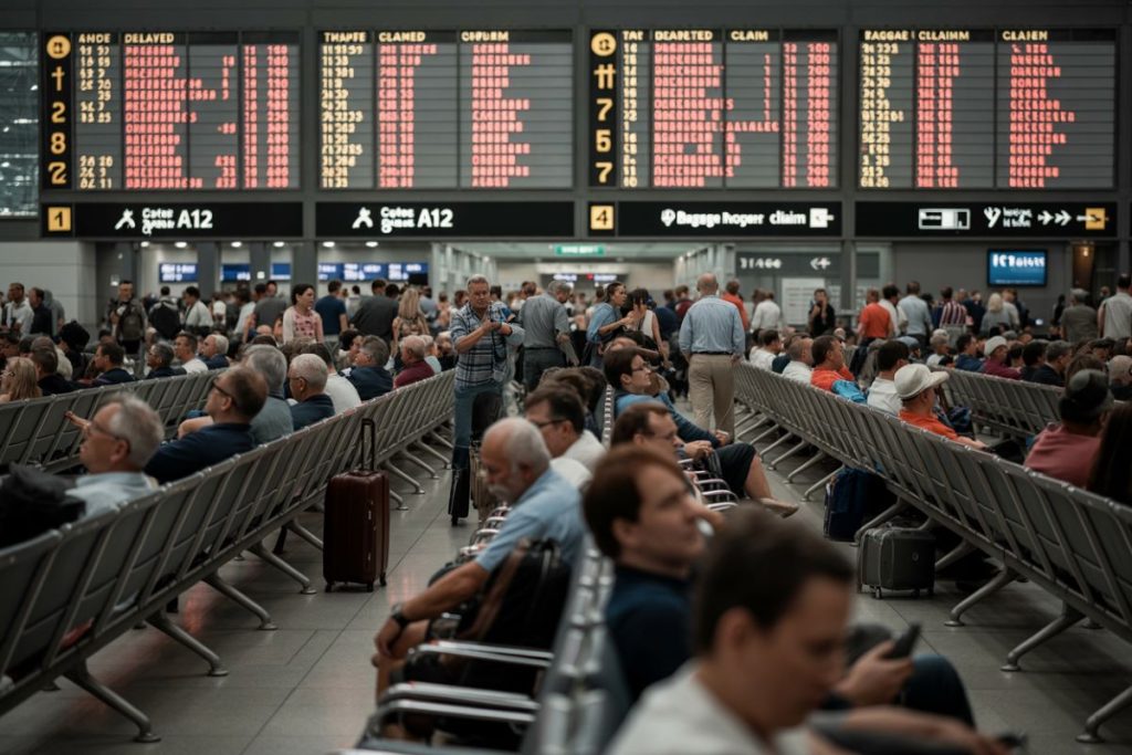 Stora flygförseningar och inställda flyg påverkar resor på flygplatserna Manchester, Birmingham, Heathrow, Schiphol och Dublin